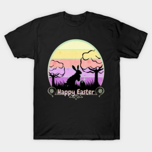 Happy Easter Bunny Badge Retro Sunset Edition T-Shirt
